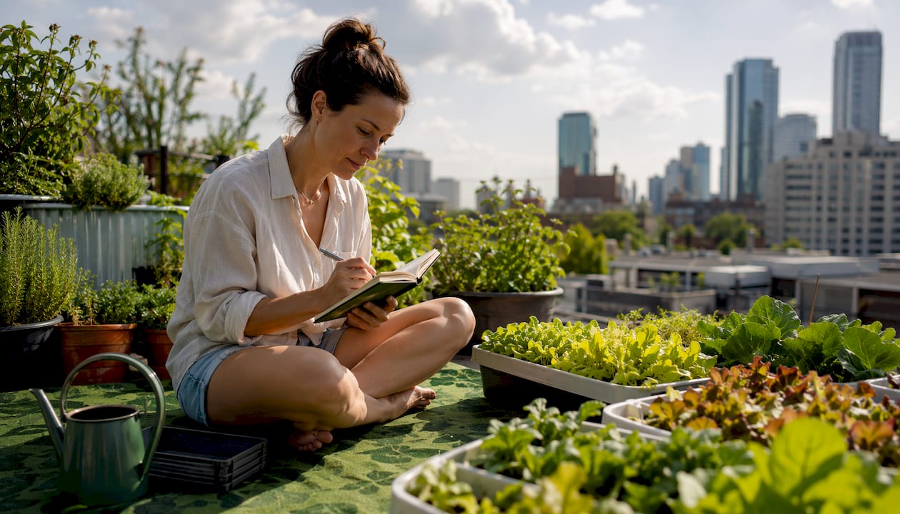 Gardener inspecting hydroponic plants during growth stages