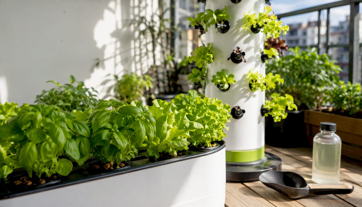 Home aeroponic and hydroponic garden systems side by side
