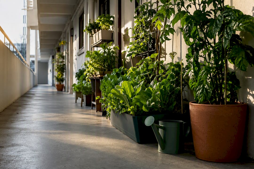 HDB corridor plants beside clear walkway