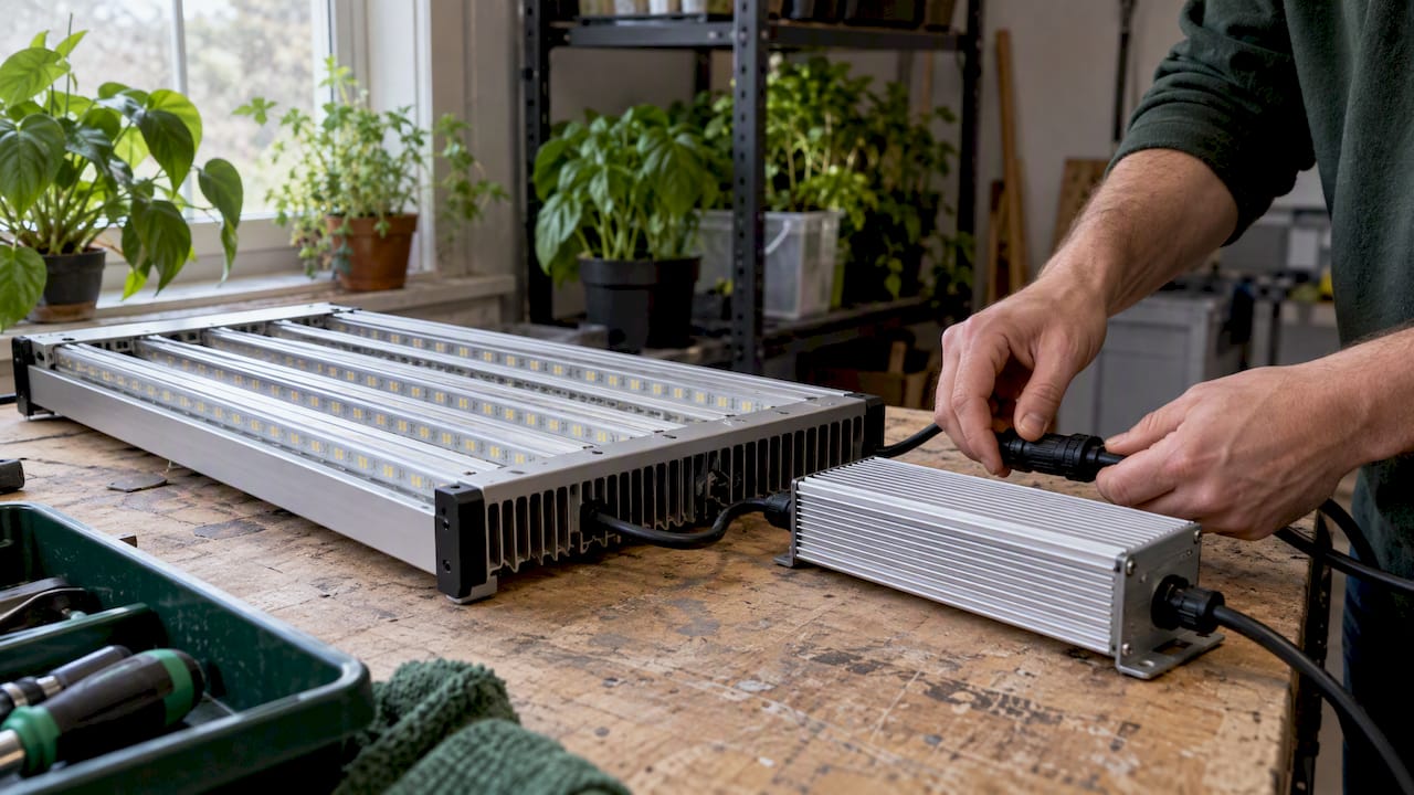 LED grow light and driver under inspection