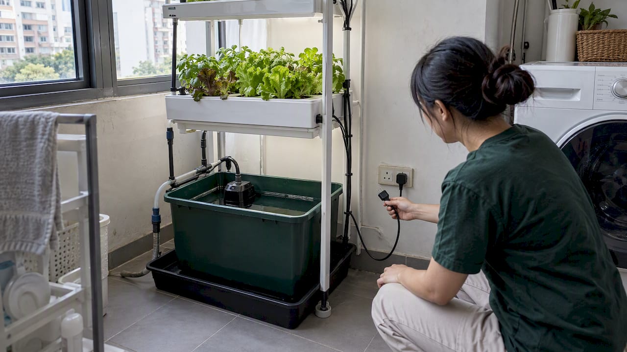 Safe compact hydroponic system with separated wiring